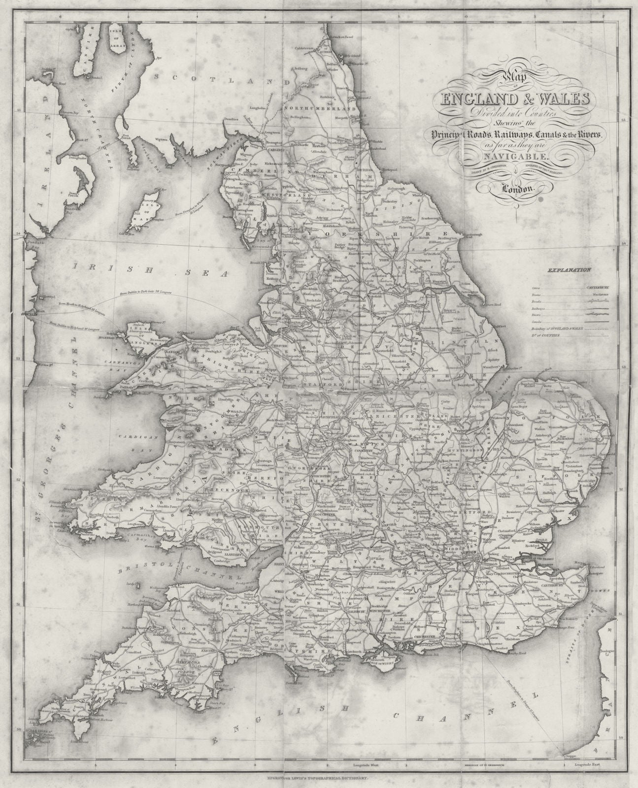 ENGLAND WALES. Roads, rail, canals, rivers. Lewis 1831 old antique map chart